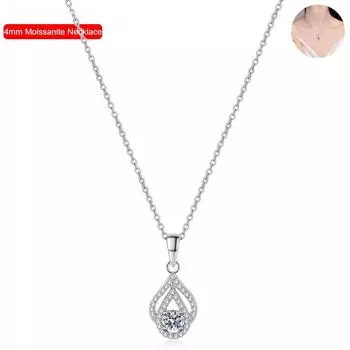 Настоящий цвет, 4 мм, подвеска из муассанита, ожерелье для женщин, 100% стерлинговое серебро S925, пластина Pt950, цепочка на шею, ювелирные изделия