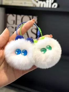 Настоящий мех кролика выдры, милый румянец, кошка, кошка, мяч, сумка, подвеска, школьная сумка, кукла, подвесная мультяшная кукла, брелок для ключей от машины