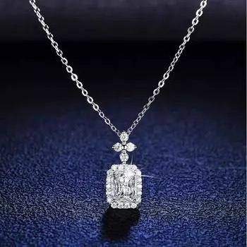 Настоящий муассанит квадратный кулон ожерелье 1 карат D цвет изумрудной огранки с бриллиантами стерлингового серебра 925 пробы для женщин свадебные ювелирные украшения 1ct Emerald Cut