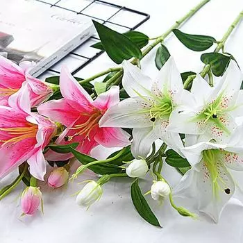 Настоящий вид, длинный стебель, свадебный букет с 6 головками, ветка, искусственные лилии, искусственное растение, искусственный цветок
