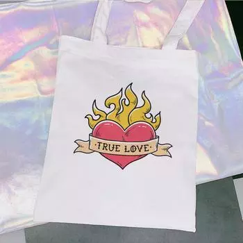 НАСТОЯЩАЯ ЛЮБОВЬ Письмо Любовь Симпатичный Принт Плечо Холст Сумки Большая Емкость Повседневная Симпатичная Кроссбоди Женская Сумка Простой Колледж Стиль Тотализатор 24*26cm