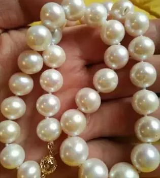 НАСТОЯЩЕЕ ОЖЕРЕЛЬЕ С БЕЛЫМ ЖЕМЧУГОМ ЮЖНОГО МОРЯ, 9–10 мм, 18 ДЮЙМОВ