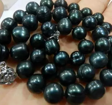 НАСТОЯЩЕЕ ОЖЕРЕЛЬЕ С ЧЕРНЫМ НАТУРАЛЬНЫМ ТАИТЯНСКИМ ЖЕМЧУГОМ 9-10 мм