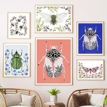 Настраиваемая бабочка цикада жук пчела цветок настенная живопись скандинавский постер эстетика насекомое настенные картины детская комната 21x30cm No Framed