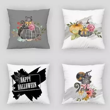 Настраиваемая наволочка с изображением тыквы и кота на Хэллоуин, наволочка в цветочном стиле, современная домашняя наволочка для гостиной 40x40cm