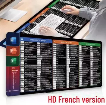 Настраиваемый большой коврик для мыши French Shortcut с защитой от грязи - нескользящий, универсальный для европейских и американских ПК 300*600*2mm, French version 3in1