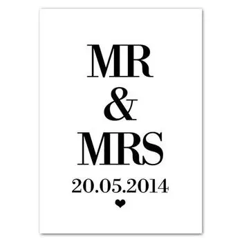 Настроить годовщину свадьбы, холст, картину, дату, английское слово, плакат, г-н. Миссис. Настенные рисунки для декора гостиной 21*30cm