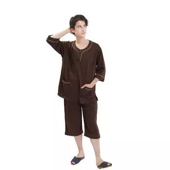 Настройка износа Совместимо с коммерческим использованием [Fuuka] Внутреннее (одежда для релаксации/одежда для релаксации) (сухая сетка/рукав три четверти/длина три четверти) коричневый