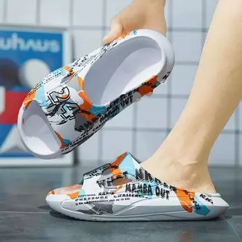 Наступая на дерьмо, чувствуешь себя как тапочки Guochao Wu word, мужская летняя верхняя одежда, сандалии с толстой подошвой, домашние ежедневные нескользящие мужские тапочки для дома 39-40 чёрный