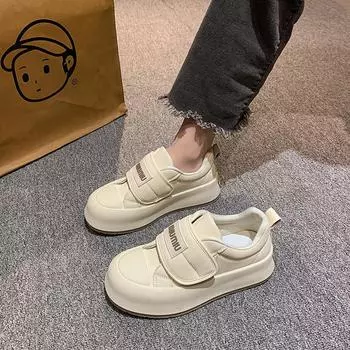 Наступая на дерьмо, чувствуешь себя толстой подошвой, маленькие белые туфли, женская обувь 2025 года, новая весенняя женская обувь, нескользящая обувь для беременных женщин на плоской подошве с липучками 35 белый