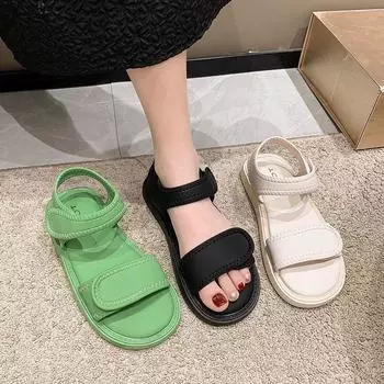 Наступая на дерьмо сандалии женские новые летние фея стиль мода толстая подошва плоская подошва мягкая подошва липучка римские туфли 35