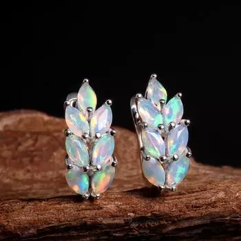 Насыщенный цвет Камень, родившийся в октябре Натуральный опал Редкие драгоценные камни Серьги Серебряные украшения Подарки для женщин на банкеты и праздники M белый