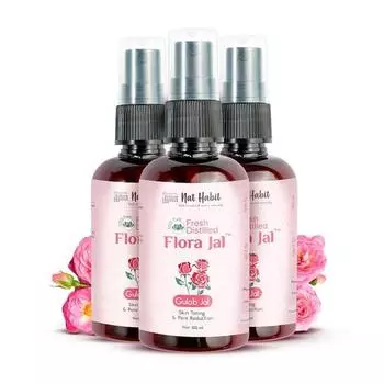 Nat Habit - 100% чистый Gulab Jal - розовая вода - тоник, спрей для лица, вяжущее средство и спрей для лица - аюрведический, дистиллированный паром (Упаковка 3 шт., 100 мл)