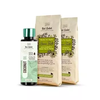 Nat Habit Fresh, готовая к применению паста из хны и кокосовое масло холодного отжима — идеальный выбор для глубокого кондиционирования волос, упаковка из 3 шт.