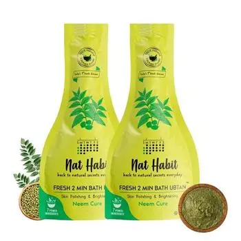 Nat Habit Fresh Neem Cure Bath Ubtan, 2-минутный скраб для тела для осветления и очищения кожи, контроля акне на теле и пигментации (Упаковка 2 х 80 г)