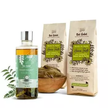 Nat Habit Готовая к применению паста из хны и измельченное летнее масло для волос Tri-Leaf - Маска для волос Идеальное сочетание (Комбо-пакет из 3 шт.)