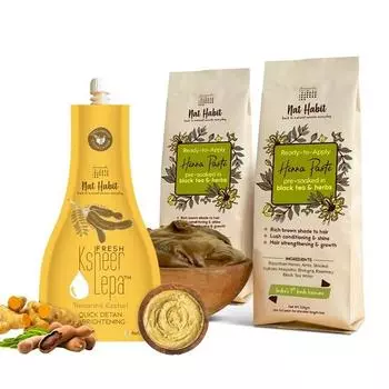 Nat Habit Готовая к применению паста из хны и тамаринда Kasturi Lepa - Маска для лица Идеальный выбор для глубокого кондиционирования с насыщенным темно-коричневым цветом