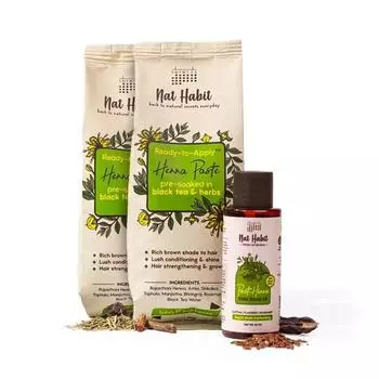 Nat Habit Готовы к применению Паста хны и Масло для волос Stain Boost Combo Для окрашивания хной и устранения сухости(440г + 50мл)