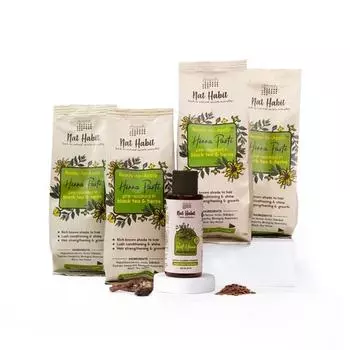 Nat Habit Готовы к применению Паста хны и Масло для волос Stain Boost Combo Для окрашивания хной и устранения сухости (880г + 50мл)