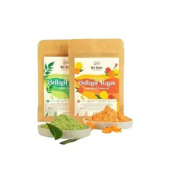 Nat Habit Gulal Green & Orange Color Combo | Органические натуральные краски Холи | Листья нима, лепестки бархатцев, травяной абир (Упаковка 2 х 50 г)