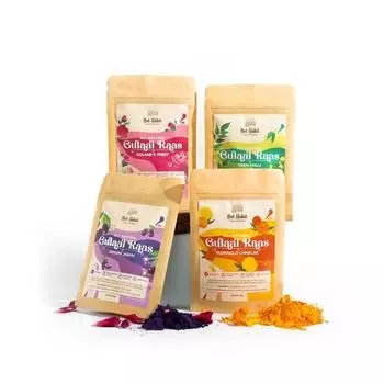 Nat Habit Gulal Розовый, Фиолетовый, Зеленый и Оранжевый Цветовой Комбинированный | Органические Натуральные Краски Холи | Листья Нима, Лепестки Бархатцев, Травяной Абир(Упаковка 4 х 50 г)