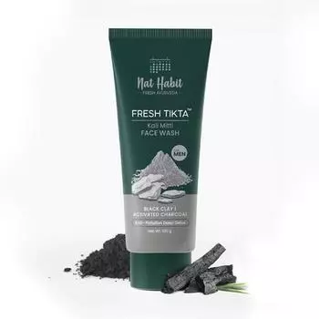 Nat Habit Kali Mitti Мужское средство для умывания с Kali Mitti и детокс-древесным углем для очищения кожи, подходит для жирной и сухой кожи (Упаковка 1 шт., 100 г)