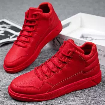 Natal year red men s shoes autumn new leather flat bottom lace-up casual trendy shoes daily sports versatile board shoes 39