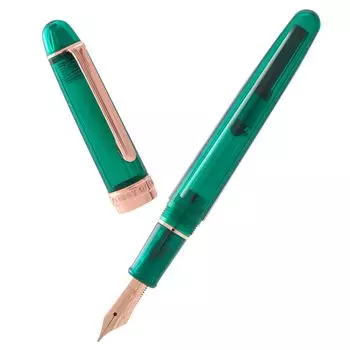 Natami Fountain Pen Fine Nib Transparent Clear Ink Converter Smooth Flow Rose Gold Trim Gift Leather Pouch Platinum Calligraphy (Emerald Green)