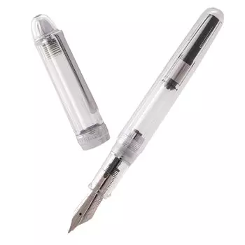 Natami Fountain Pen Fine Nib Transparent Transparent Ink Converter Smooth Flow Rose Gold Trim Gift Leather Pouch Platinum Calligraphy and Silver