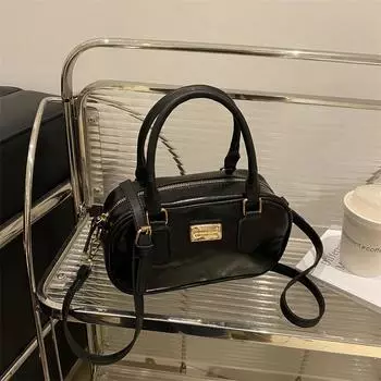 National Bowling Bag Women s 2025 New Fashion Shoulder Crossbody Small Square Bag Retro Portable Boston Bag чёрный