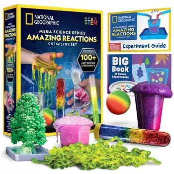 NATIONAL GEOGRAPHIC Amazing Chemistry Set Mega Chemistry Set с научным светящимся раствором и более совершенным образовательным подарком STEM для мальчиков и девочек