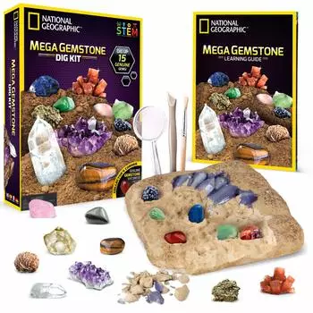 National Geographic Mega Gemstone Excavation Kit Научный набор для раскопок 15 настоящих драгоценных камней и научный набор для раскопок драгоценных камней Подарок для девочек и
