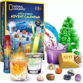 NATIONAL GEOGRAPHIC Science Kit Rock Collection Адвент-календарь 2024 Jumbo Адвент-календарь 24 дня науки Драгоценные камни и другие STEM-проекты для