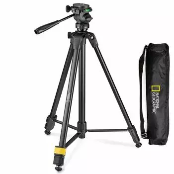 National Geographic Штатив NATIONAL GEOGRAPHIC с 3 чехлами, идеально подходит для занятий спортом, грузоподъемность 3 кг NGPH004 3-х сторонняя головка, ярусы, алюминий, черный, в комплекте, чёрный