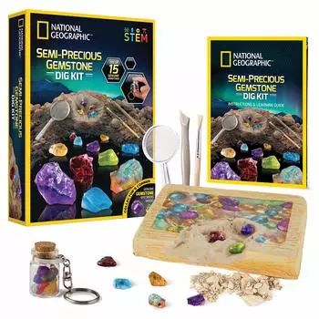 National Geographic Stone Digging Kit Набор для поиска драгоценных камней для детей Научный набор с 15 камнями, включая голубой топаз и другие полудрагоценные камни – чёрный