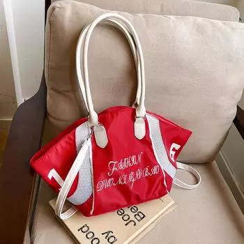 National letter embroidery tote bag shoulder handbag large capacity travel underarm bag women 2025 leisure чёрный