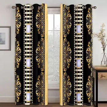 National Style Luxury Saba Telet Ethiopian Eritrean 2 Panles Thin Polyester Curtains for Living Room Bedroom Window Drape Decor 100W130H(CM)40x51in&Hook