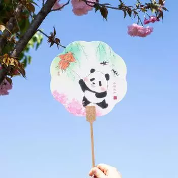 National Style Panda Rice Paper Group Fan Summer Tourist Attractions Hanfu Photo Creation National Tide Cartoon Ancient