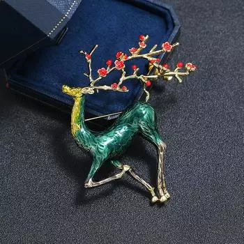 National style sika deer brooch female animal creative exaggerated personality pin brooch temperament suit coat accessories темно-зеленого