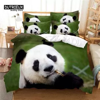 National Treasure Panda Bedding Set, 3Pcs Duvet Cover Set, Soft Comfortable Breathable Duvet Cover, For Bedroom Guest Room Decor EU single(135x200cm)