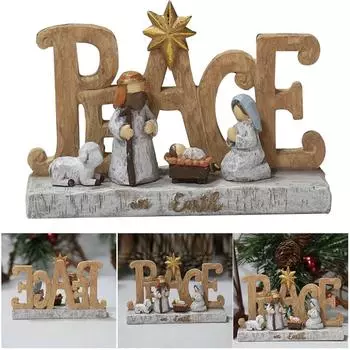 Nativity Scene Statue Baby Jesus Christmas Crib Figurines Miniatures Ornament Peace Letter Resin Crafts Church Gift Home Decor