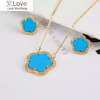 Natnral While Shcll Copaer Micco Set Diamond Sold Earing Nekace Women Jawelry Set Ecqulsite Jawelry Himh Qualnty Peroacliy 45cm