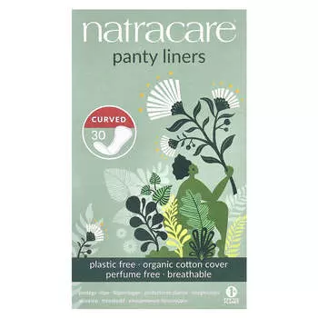 Natracare, panty liners, organic cotton covers, curved, pack of 30