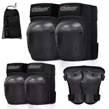 Nattork Kids Set для детей и взрослых, наколенник с защитой, сумка для хранения, велосипед, скейтборд, защита для скейтборда, детская доска для катания чёрный