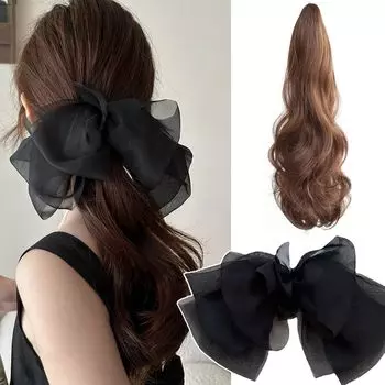 Natunofu Hair Ponytail Half Added Added Curly Curly Added Women Парик, Конский хвост, Лента, Аксессуар, Бант, Парик на заколках, Женский, Парик, Волосы, Волосы, светло-коричневого