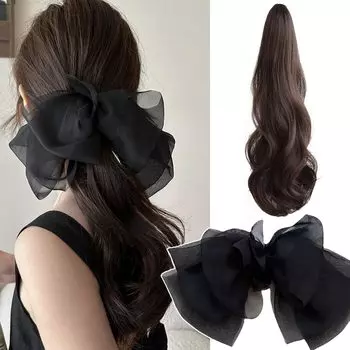 Natunofu Hair Ponytail Half Added Added Curly Curly Added Women Парик, Конский хвост, Лента, Аксессуар, Бант, Парик на заколках, Женский, Парик, Волосы, Волосы, темно-коричневого
