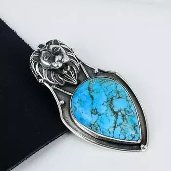 Naturak Turquoise Gemstone Pendant 925 Sterling Silver- Handmade Design, Everyday Wear Jewelry, Unique Turquoise Pendant Wadding Gift 2.55 синий