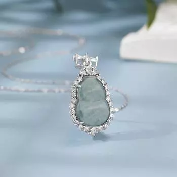 Natural A jadeite gourd necklace women s sky blue seed water 925 silver pendant wind collarbone chain summer 925 Silver