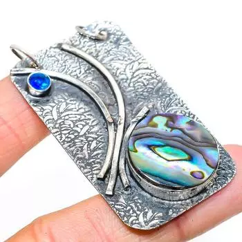 Natural Abalone Shell,Blue Topaz Gemstone 925 Sterling Silver Pendant 2.52 S2v09