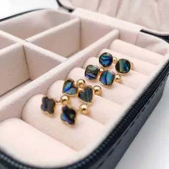 Natural Abalone Shell Colorful Green Shell Screw Ball Ear Studs Twist Ball Ear Bone Stud Four-leaf clover -1 pair